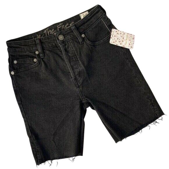 Free People Avery Shorts Women's 24 Black Denim Button-Fly Cutoff Modest NWT - Picture 2 of 10